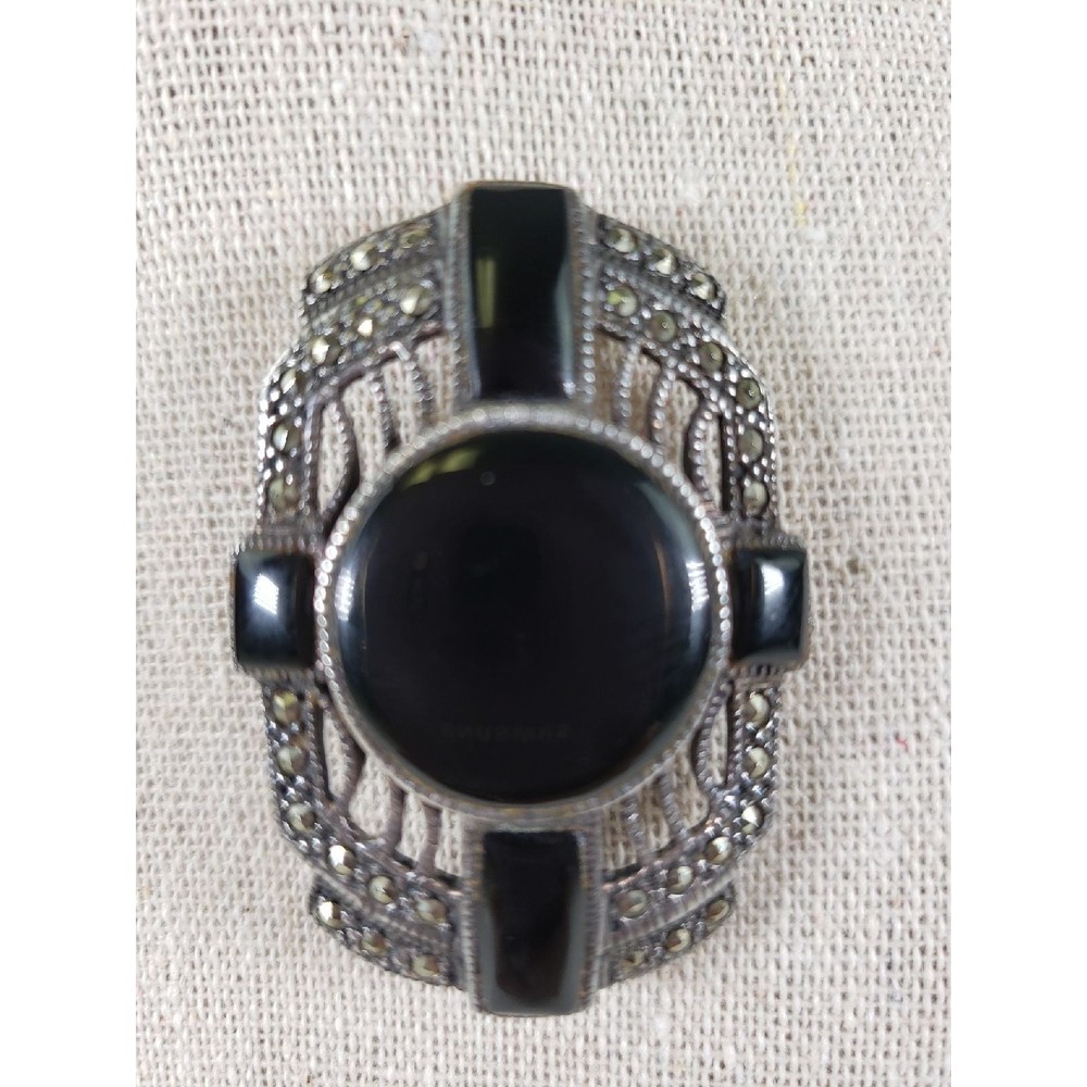 925 Silver Ornate Black Onyx and Marcasi